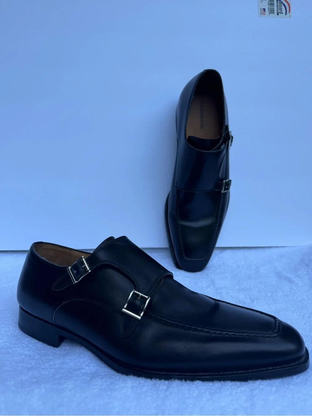 Magnanni Black Leather Double Monk Straps